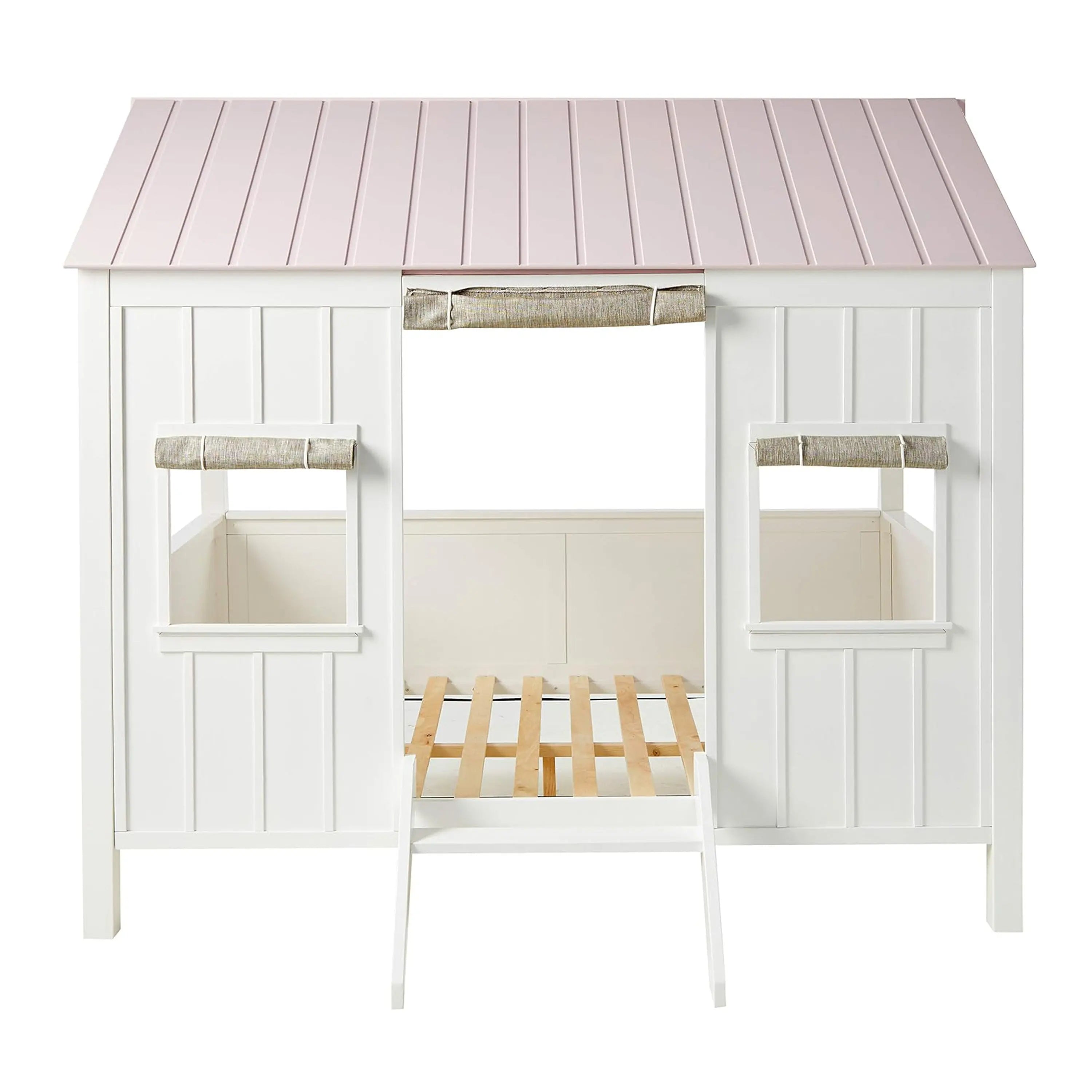 Kid's Full-Size Spring Cottage House Bed with Slat System - White & Pink, No Box Spring Required Acme Furniture