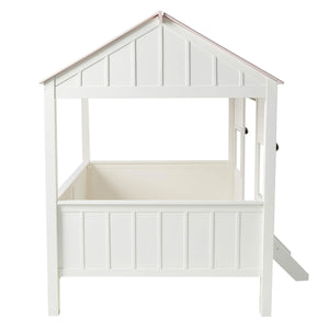 Kid's Full-Size Spring Cottage House Bed with Slat System - White & Pink, No Box Spring Required Acme Furniture