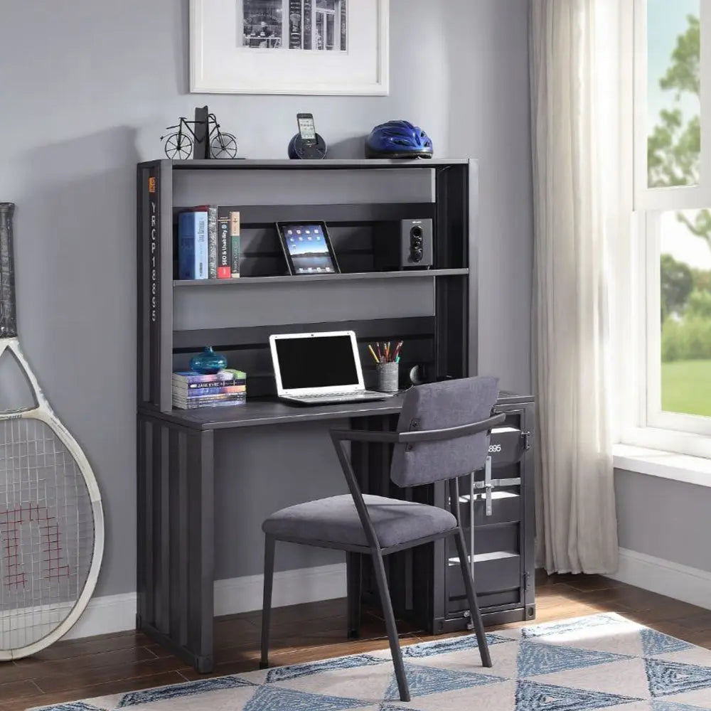 Cargo Metal Frame Writing Computer Desk and Hutch with Storage Base Shopmurai