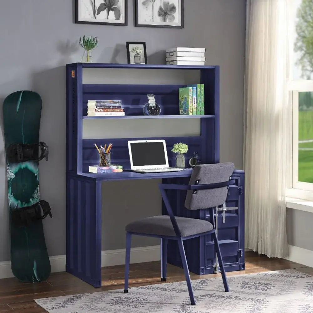 Cargo Metal Frame Writing Computer Desk and Hutch with Storage Base Shopmurai