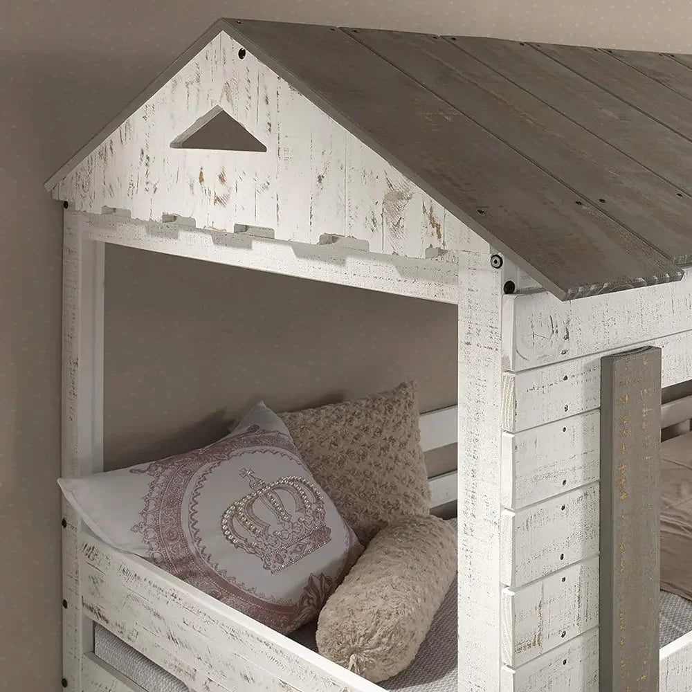 Darlene Farmhouse Wood Twin Over Twin Bunk Bed in Rustic White Acme Furniture