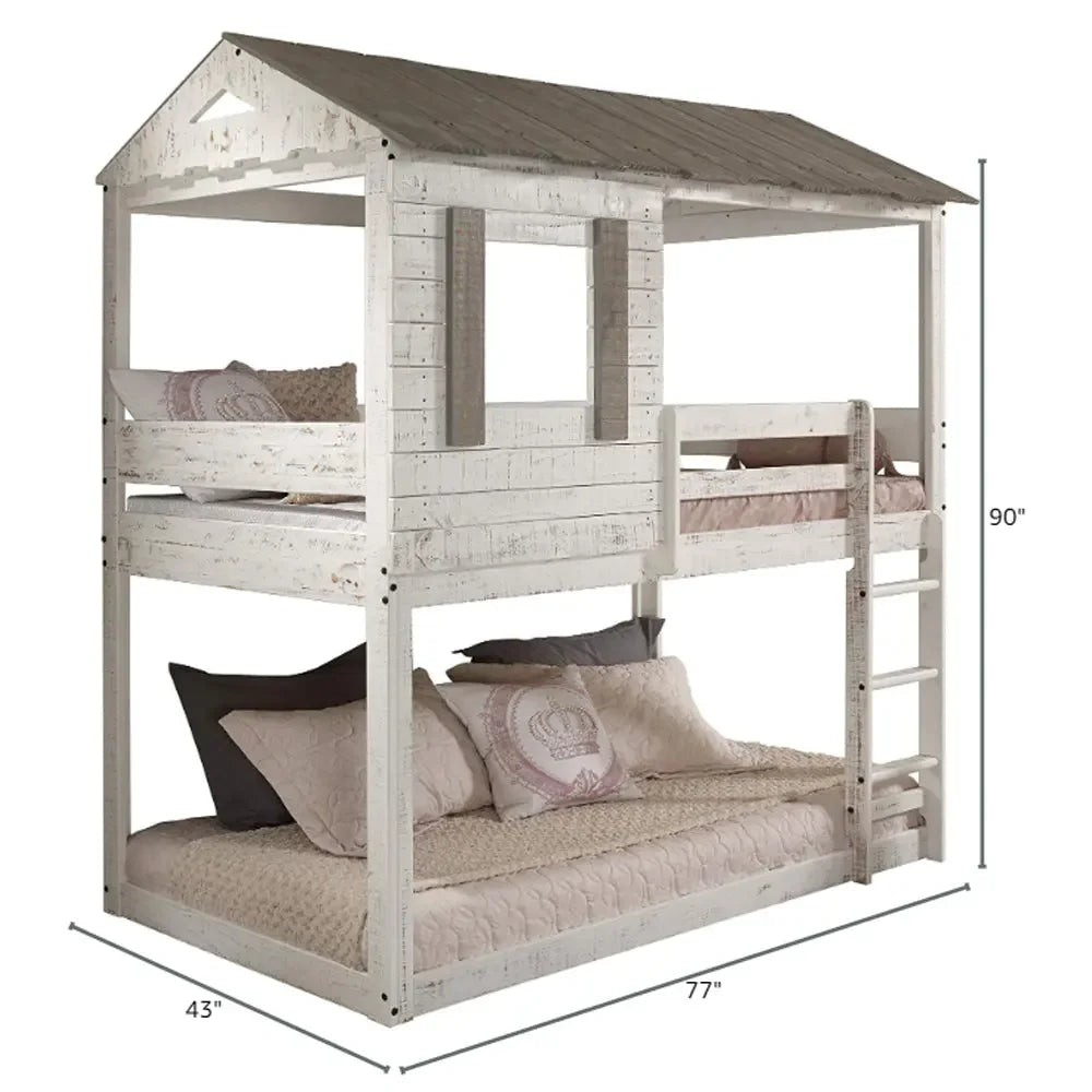 Darlene Farmhouse Wood Twin Over Twin Bunk Bed in Rustic White Acme Furniture
