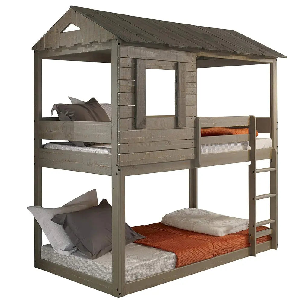 Darlene Farmhouse Wood Twin Over Twin Bunk Bed in Rustic Gray Acme Furniture