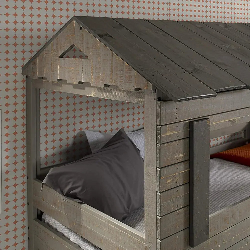 Darlene Farmhouse Wood Twin Over Twin Bunk Bed in Rustic Gray Acme Furniture