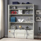 Industrial Cargo Bookshelf with Removable Ladder & TV Stand Base – White Container Style Storage Acme Furniture