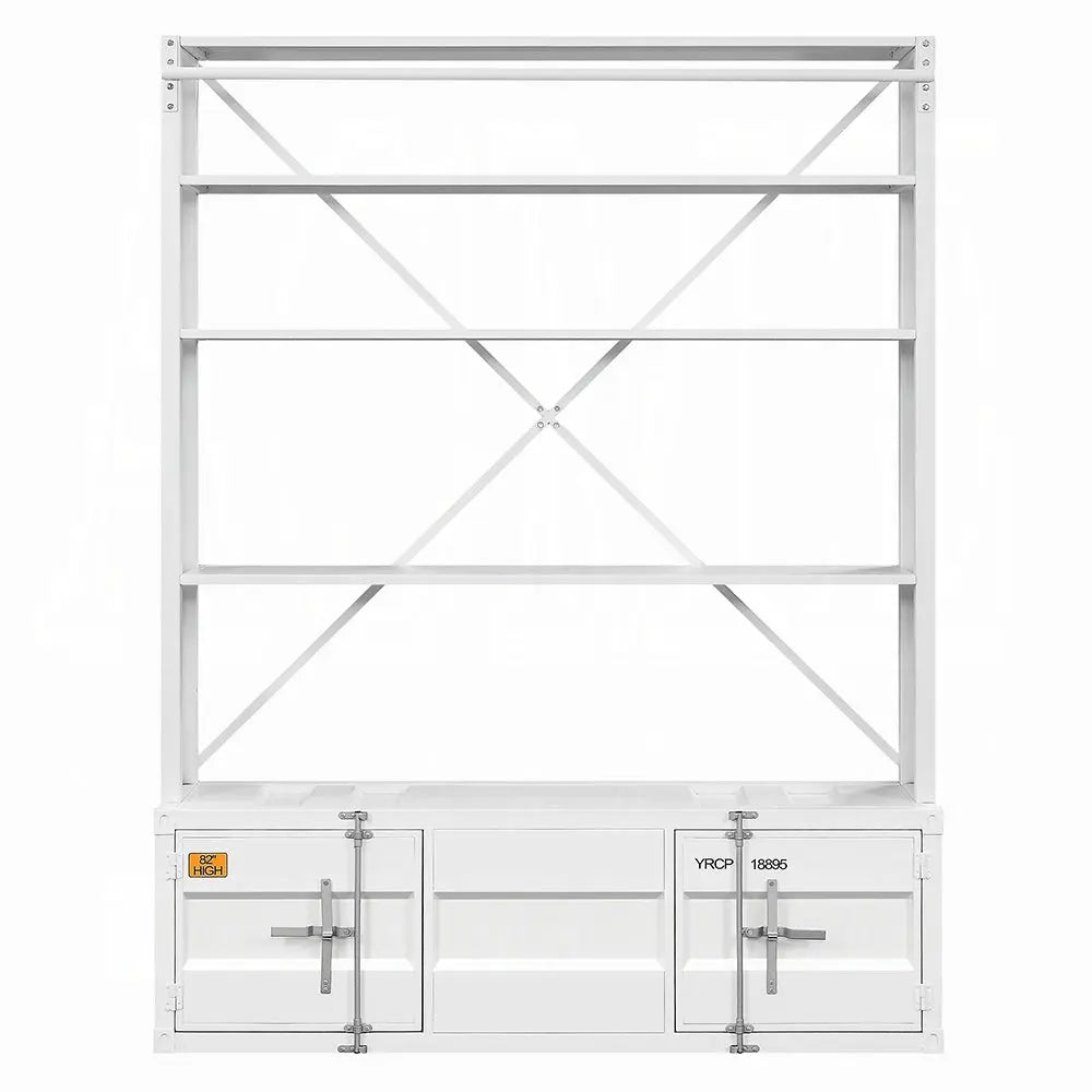 Industrial Cargo Bookshelf with Removable Ladder & TV Stand Base – White Container Style Storage Acme Furniture