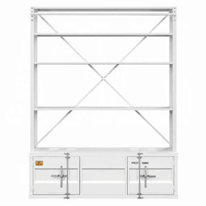 Industrial Cargo Bookshelf with Removable Ladder & TV Stand Base – White Container Style Storage Acme Furniture