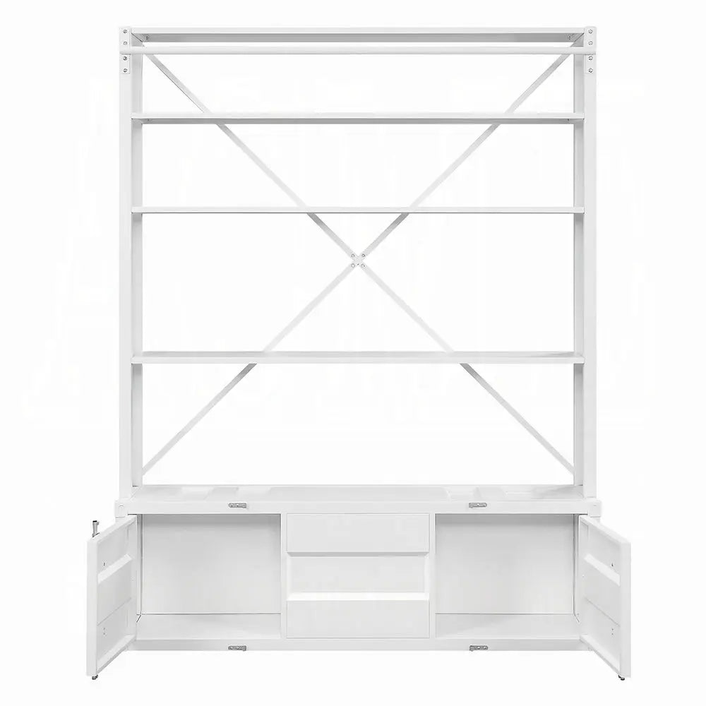 Industrial Cargo Bookshelf with Removable Ladder & TV Stand Base – White Container Style Storage Acme Furniture