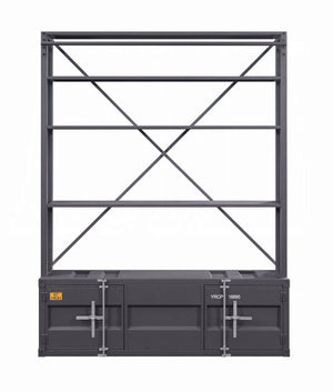 Industrial Cargo Bookshelf with Removable Ladder & TV Stand Base – Gunmetal Container Style Storage Acme Furniture