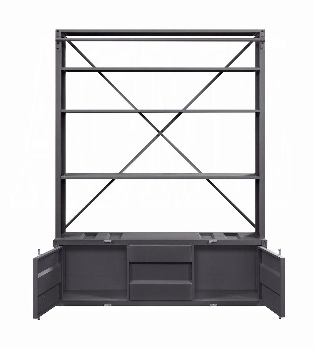 Industrial Cargo Bookshelf with Removable Ladder & TV Stand Base – Gunmetal Container Style Storage Acme Furniture