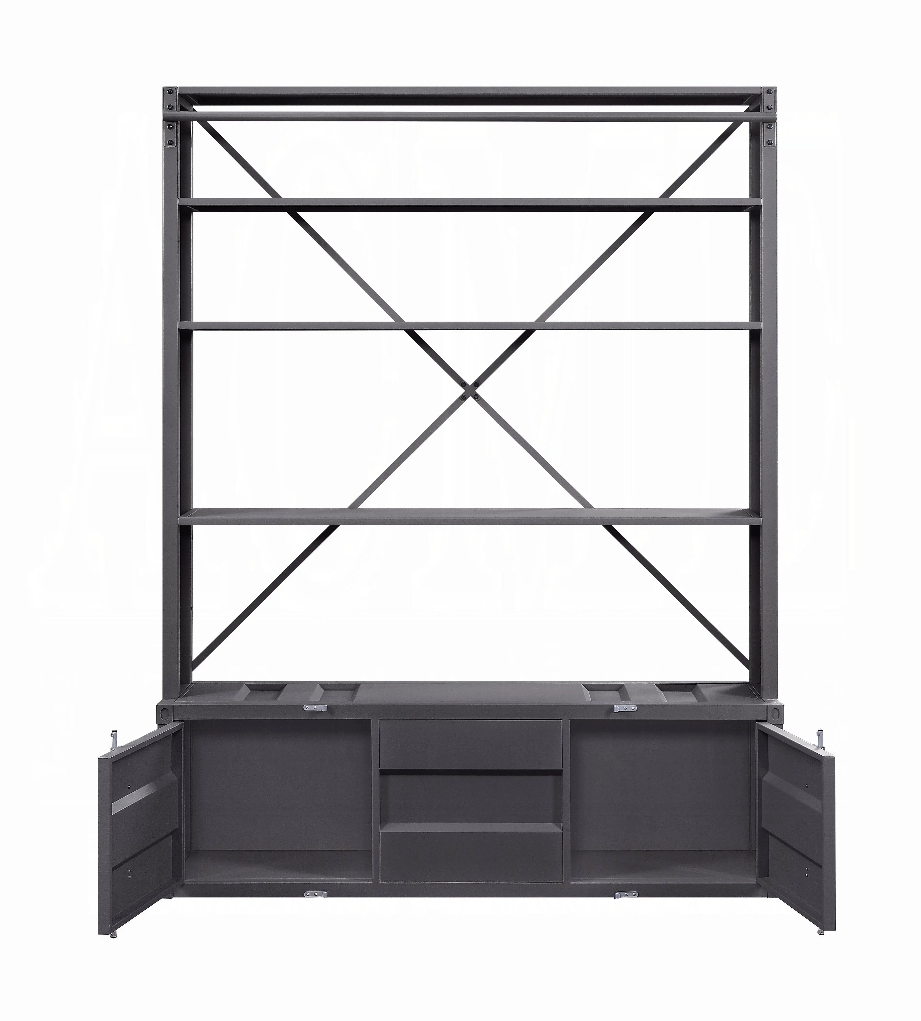 Industrial Cargo Bookshelf with Removable Ladder & TV Stand Base – Gunmetal Container Style Storage Acme Furniture
