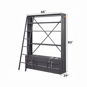 Industrial Cargo Bookshelf with Removable Ladder & TV Stand Base – Gunmetal Container Style Storage Acme Furniture