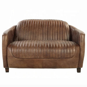 Brancaster Retro Brown Leather Aviator Loveseat - Modern Vintage 2-Seater Sofa for Living Room Acme Furniture