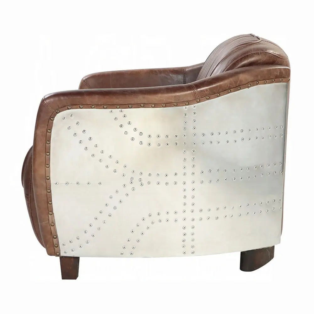 Brancaster Retro Brown Leather Aviator Loveseat - Modern Vintage 2-Seater Sofa for Living Room Acme Furniture