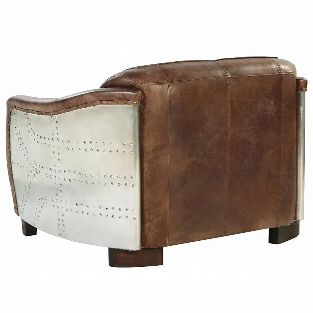 Brancaster Retro Brown Leather Aviator Loveseat - Modern Vintage 2-Seater Sofa for Living Room Acme Furniture