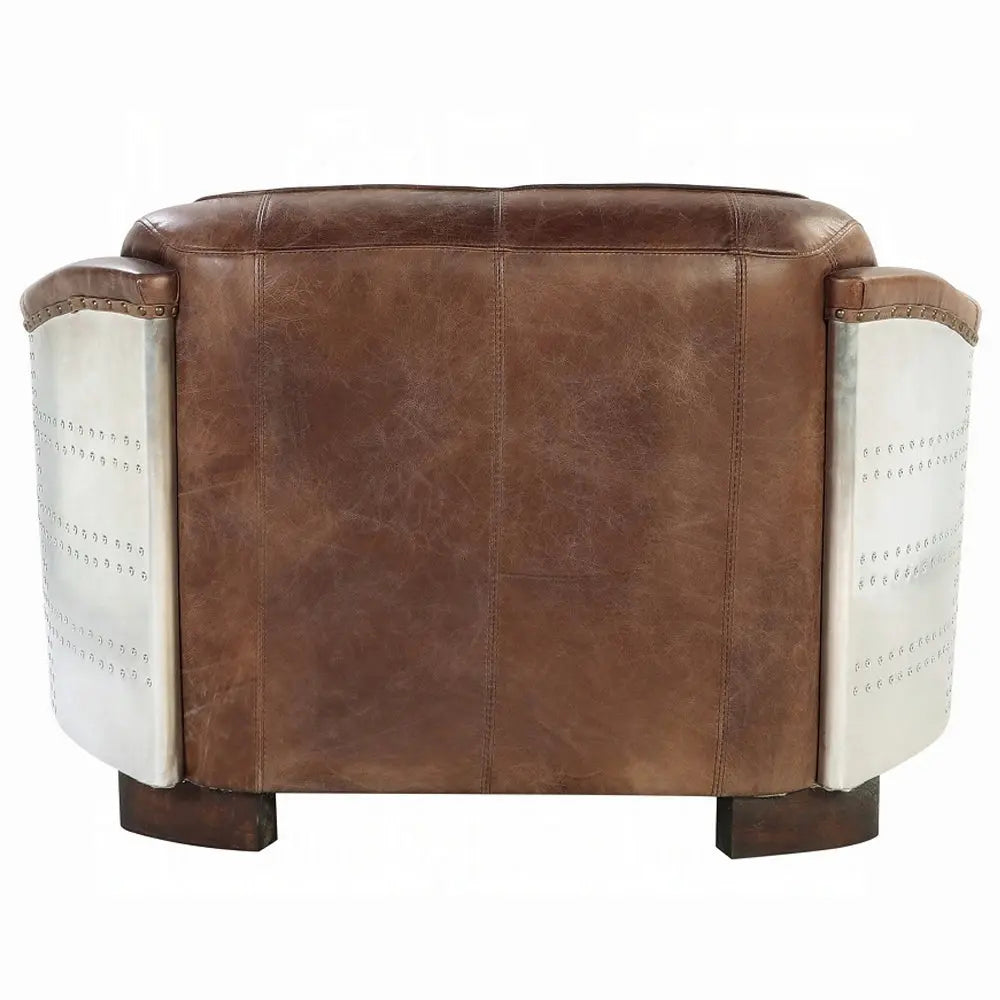 Brancaster Retro Brown Leather Aviator Loveseat - Modern Vintage 2-Seater Sofa for Living Room Acme Furniture