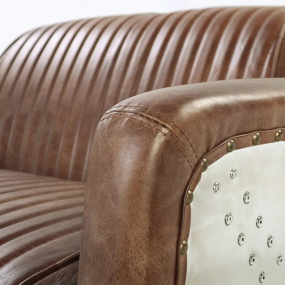 Brancaster Retro Brown Leather Aviator Loveseat - Modern Vintage 2-Seater Sofa for Living Room Acme Furniture