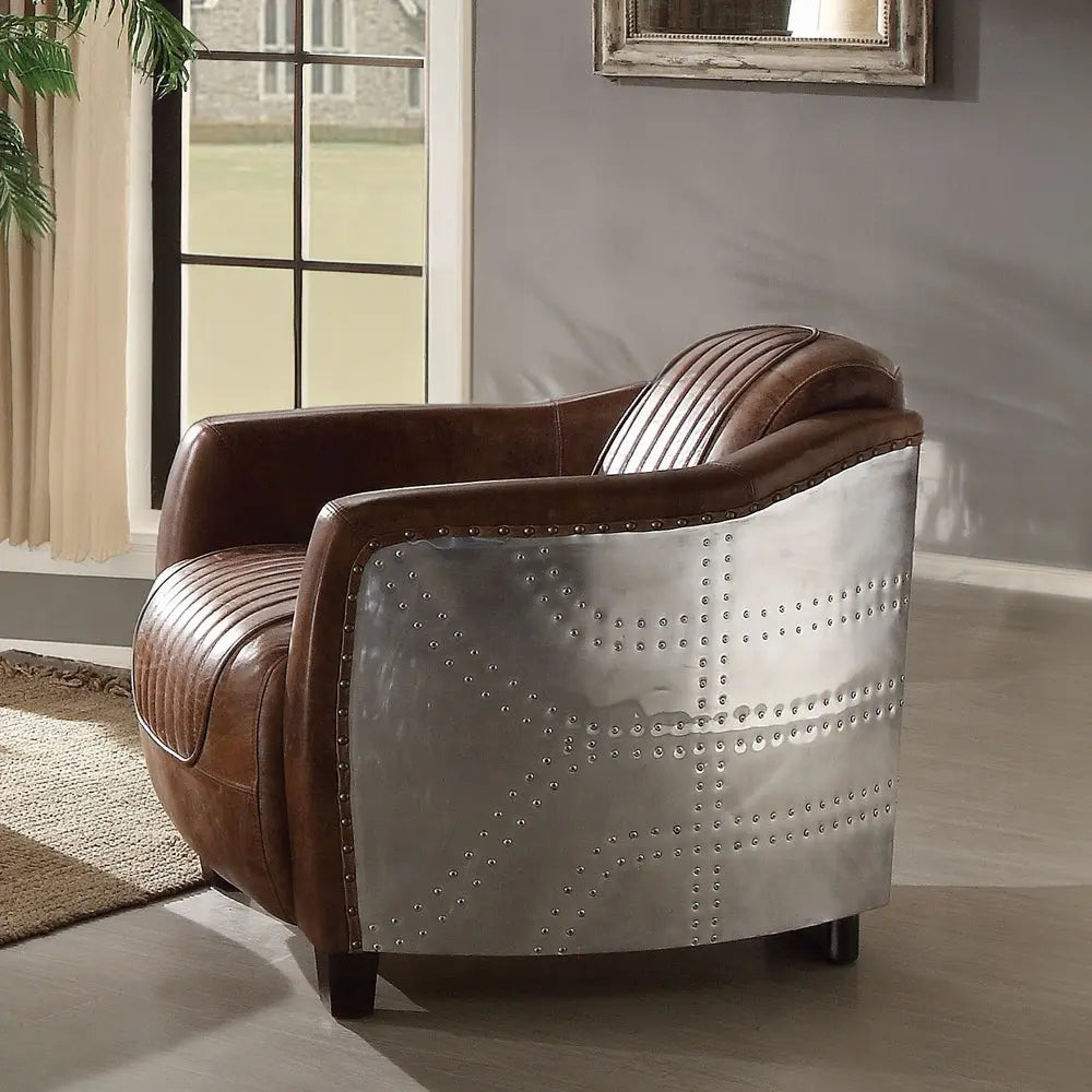 Brancaster Retro Brown Leather Aviator Chair - Modern Vintage Armchair for Living Room Acme Furniture