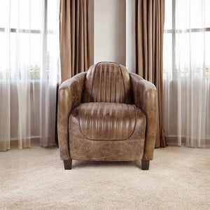 Brancaster Retro Brown Leather Aviator Chair - Modern Vintage Armchair for Living Room Acme Furniture