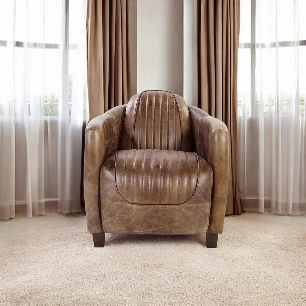 Brancaster Retro Brown Leather Aviator Chair - Modern Vintage Armchair for Living Room Acme Furniture