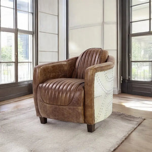 Brancaster Retro Brown Leather Aviator Chair - Modern Vintage Armchair for Living Room Acme Furniture