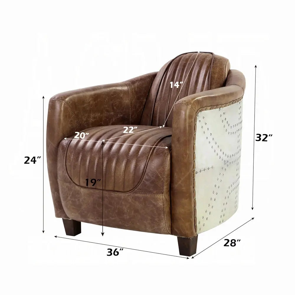 Brancaster Retro Brown Leather Aviator Chair - Modern Vintage Armchair for Living Room Acme Furniture