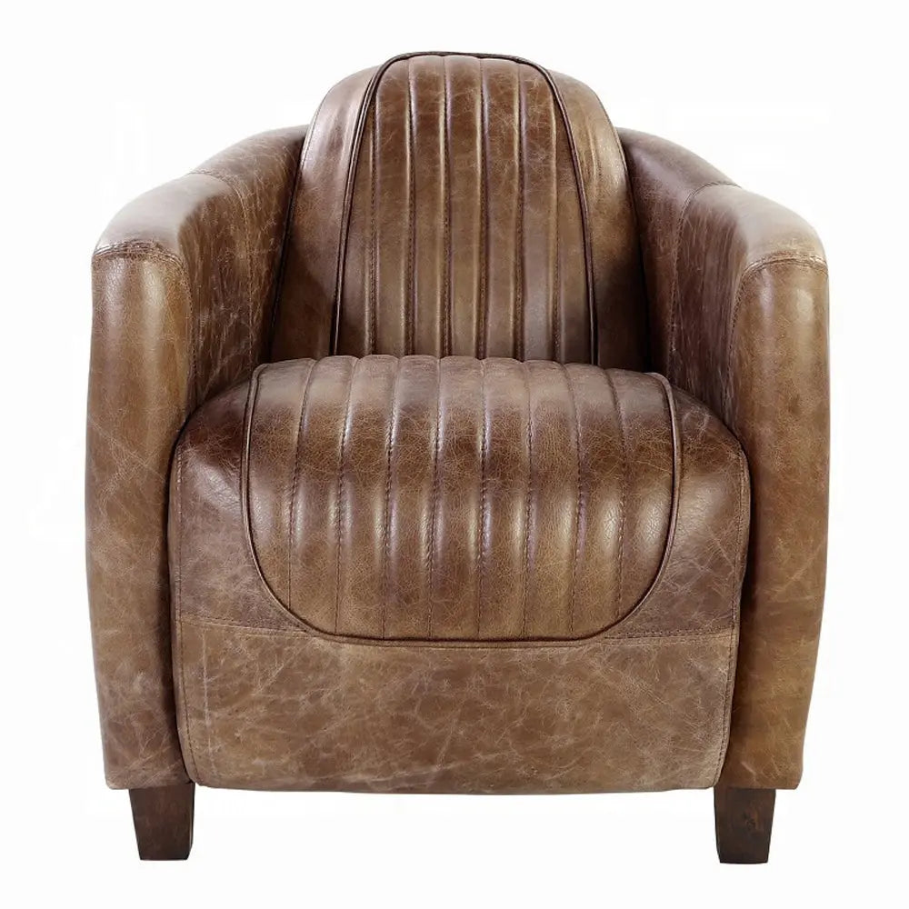 Brancaster Retro Brown Leather Aviator Chair - Modern Vintage Armchair for Living Room Acme Furniture