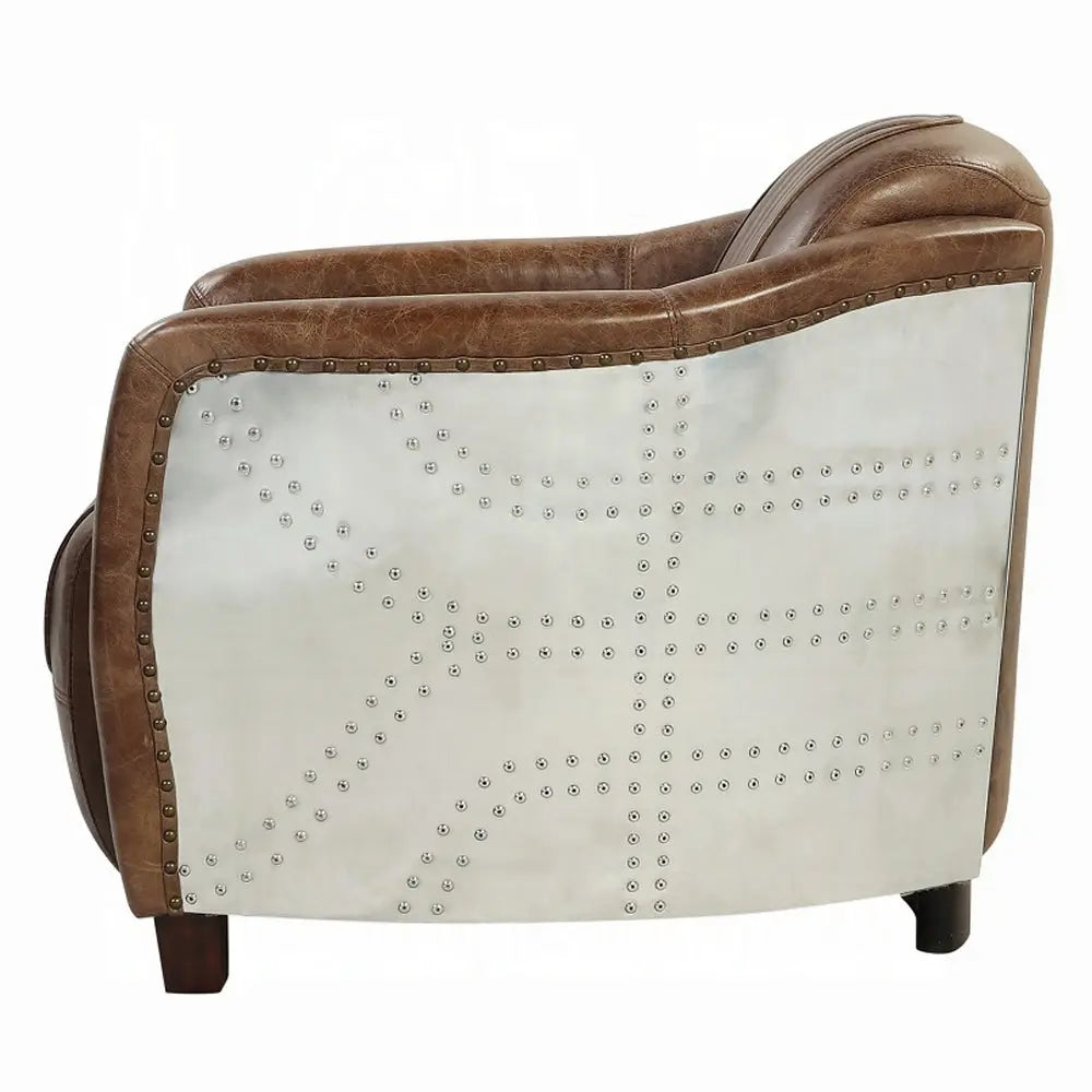 Brancaster Retro Brown Leather Aviator Chair - Modern Vintage Armchair for Living Room Acme Furniture