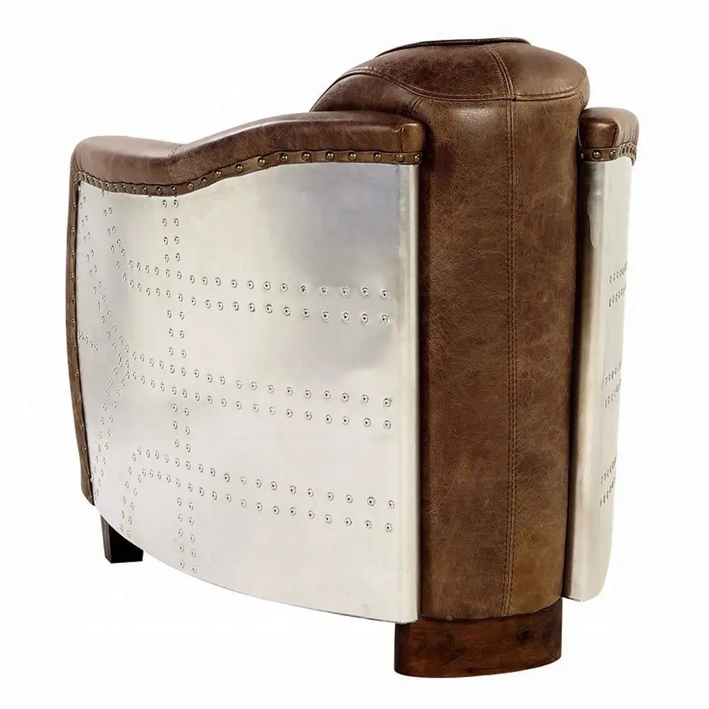 Brancaster Retro Brown Leather Aviator Chair - Modern Vintage Armchair for Living Room Acme Furniture