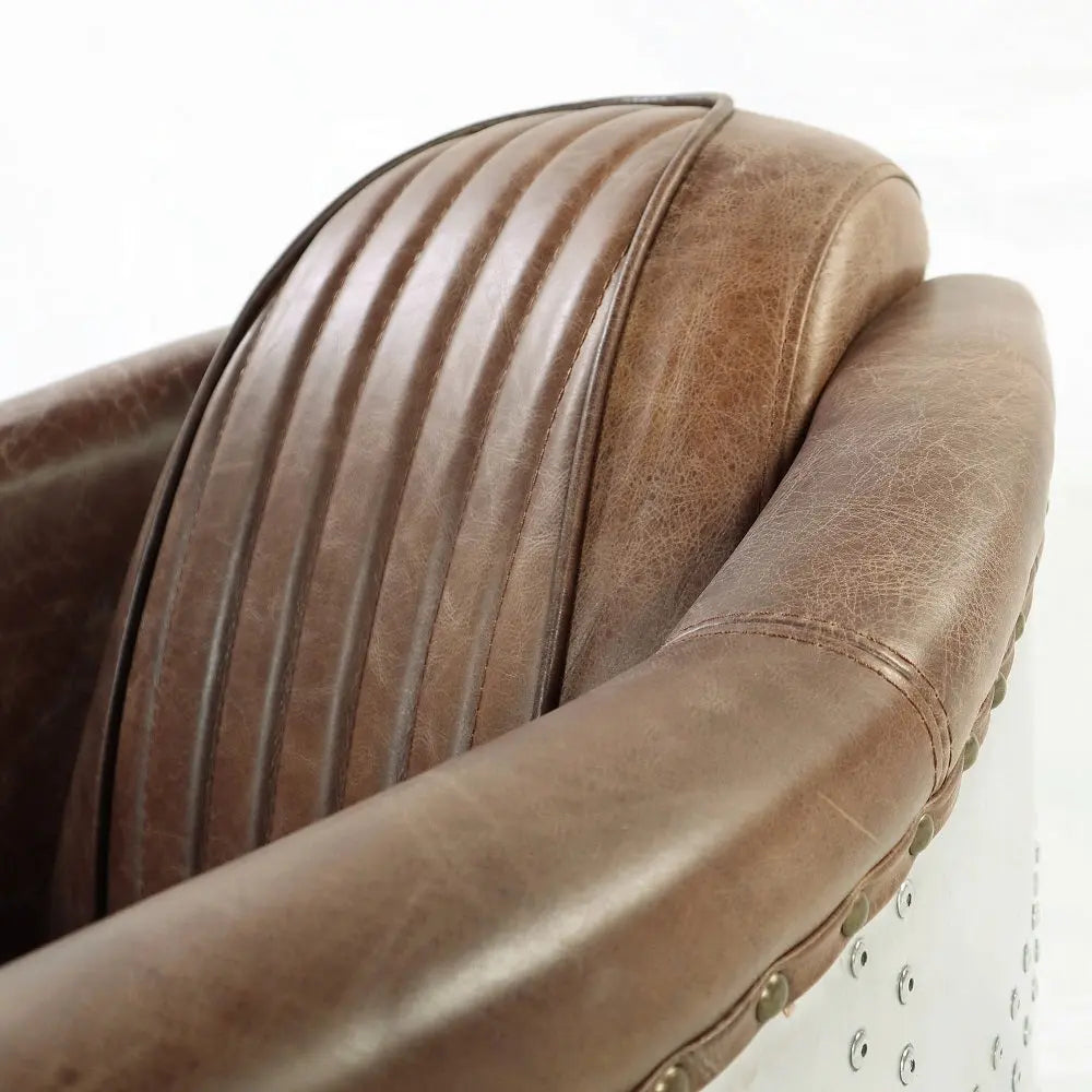 Brancaster Retro Brown Leather Aviator Chair - Modern Vintage Armchair for Living Room Acme Furniture