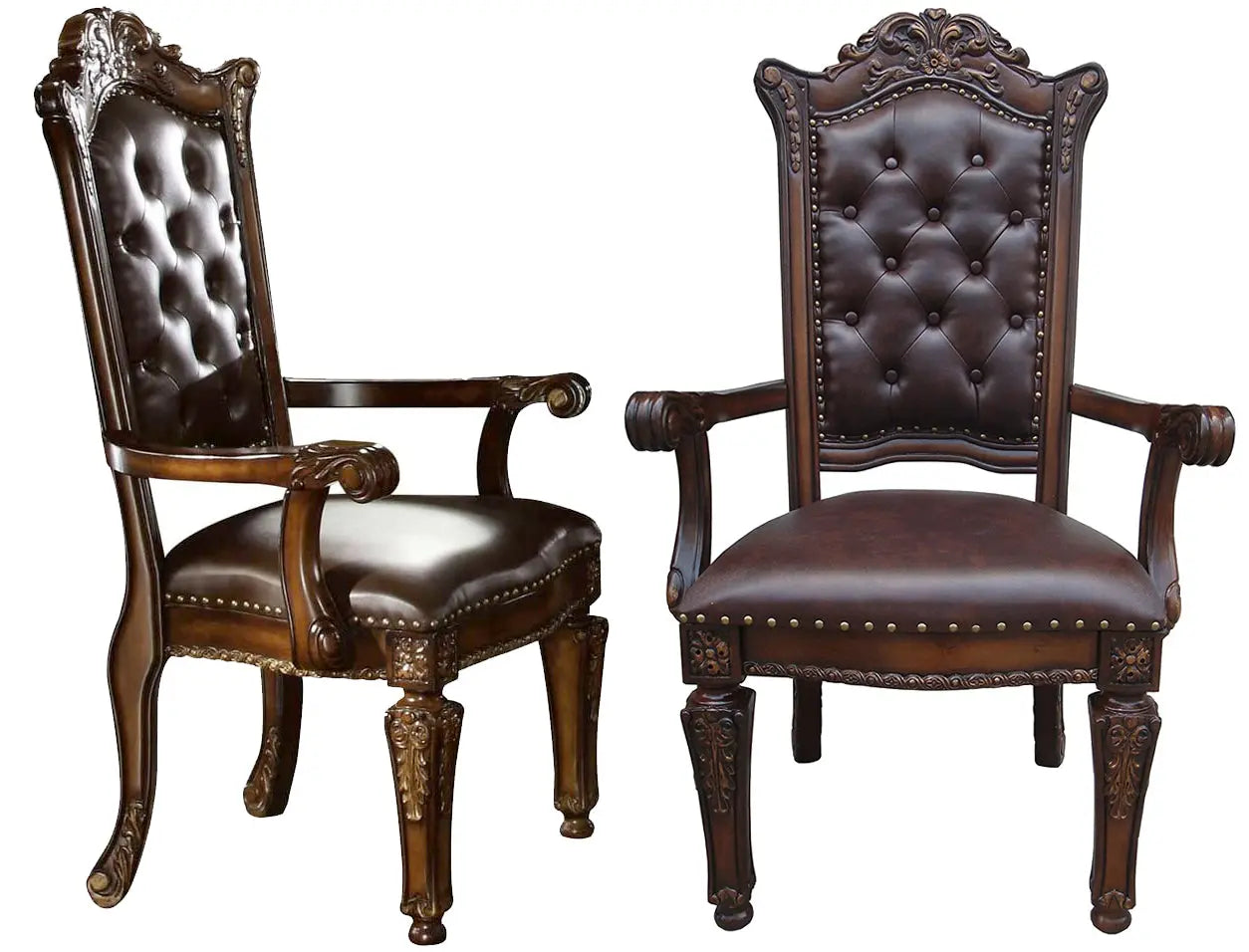 Vendome Dining Arm Chair Set of 2 in PU and Cherry - Luxurious Button Tufted Design Acme Furniture
