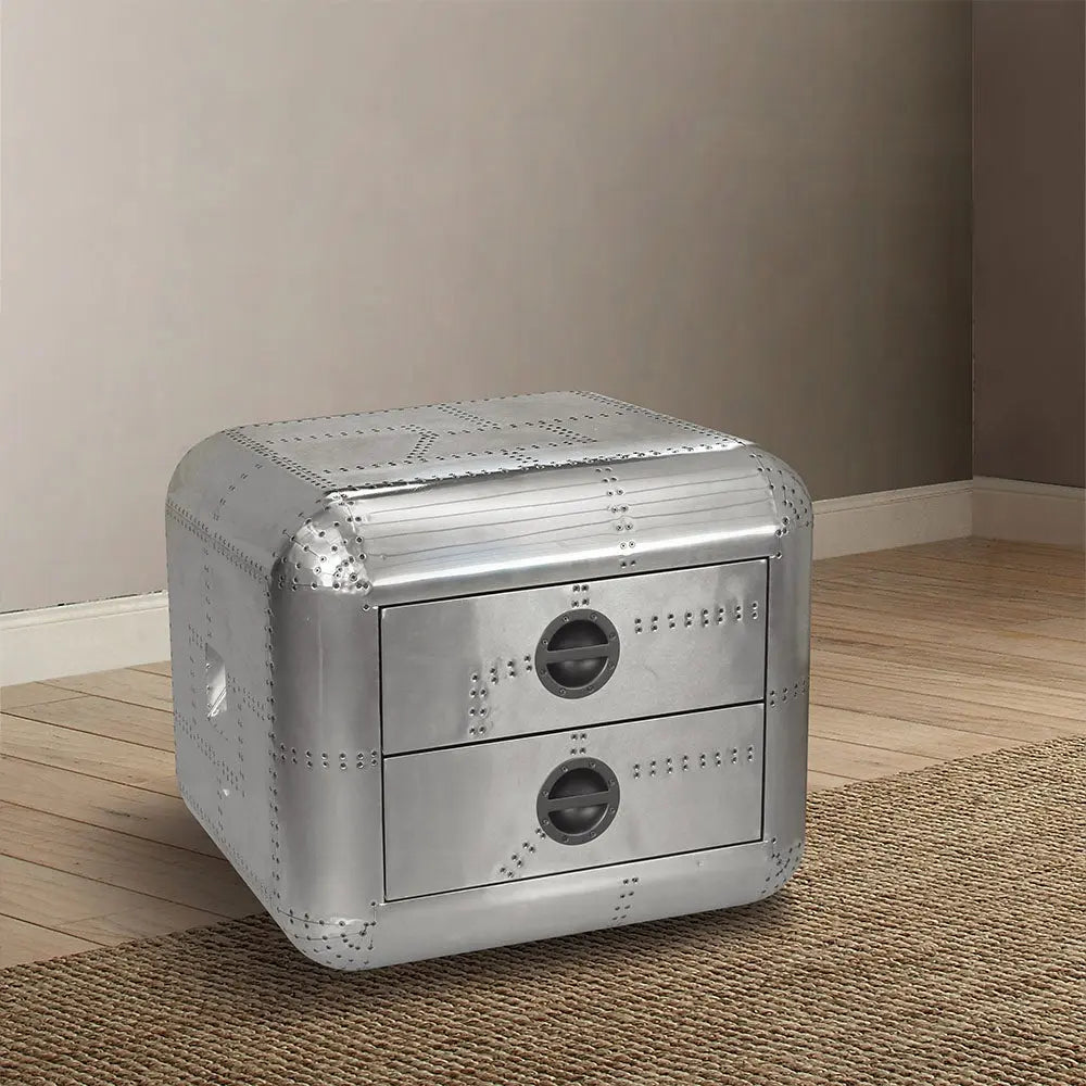 Brancaster Aluminum Aviator End Table - Mid-Century Modern Square Trunk Table with Storage Drawers Acme Furniture