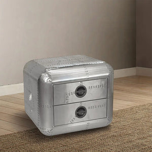 Brancaster Aluminum Aviator End Table - Mid-Century Modern Square Trunk Table with Storage Drawers Acme Furniture