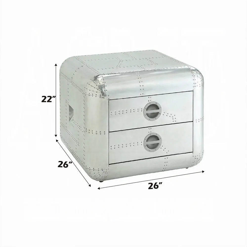 Brancaster Aluminum Aviator End Table - Mid-Century Modern Square Trunk Table with Storage Drawers Acme Furniture