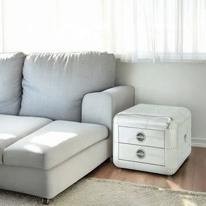 Brancaster Aluminum Aviator End Table - Mid-Century Modern Square Trunk Table with Storage Drawers Acme Furniture