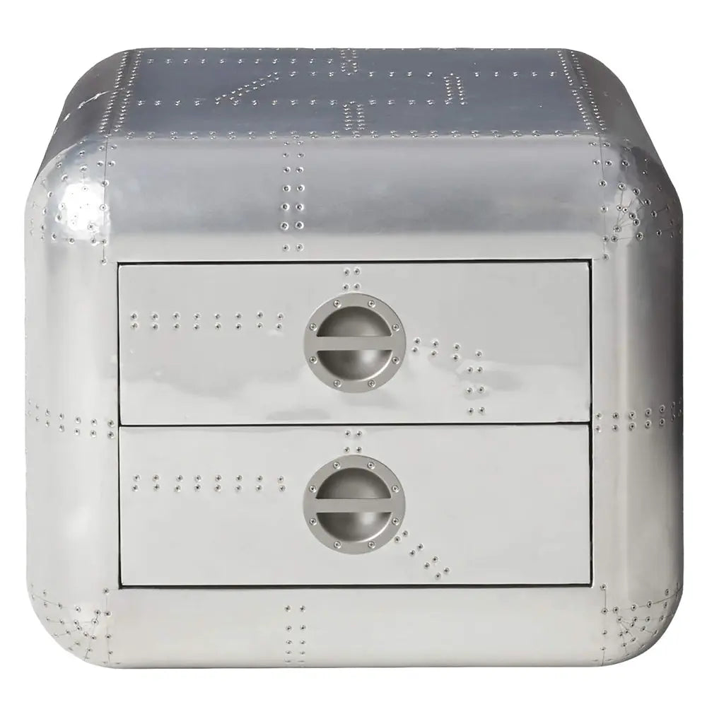 Brancaster Aluminum Aviator End Table - Mid-Century Modern Square Trunk Table with Storage Drawers Acme Furniture