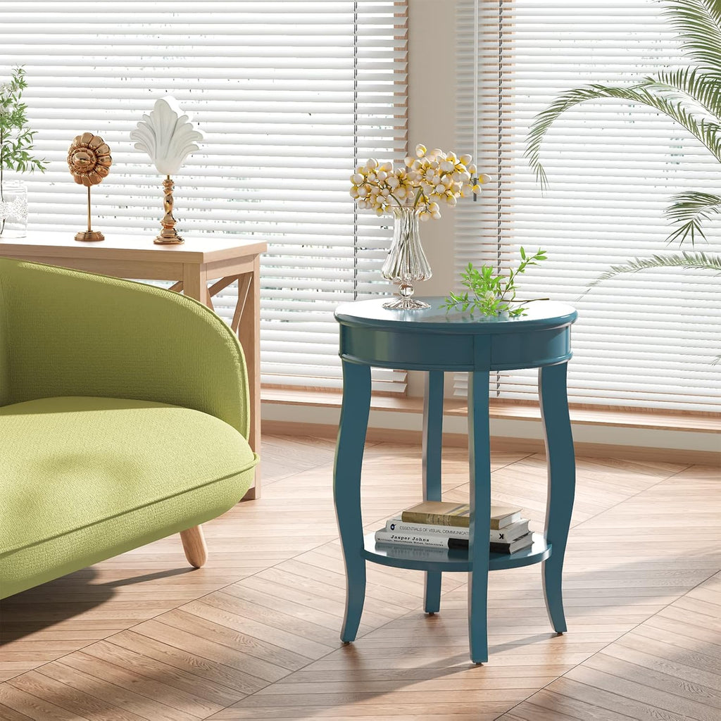 Alysa Accent Table with Drawer and Shelf, Round Side Table for Living Room