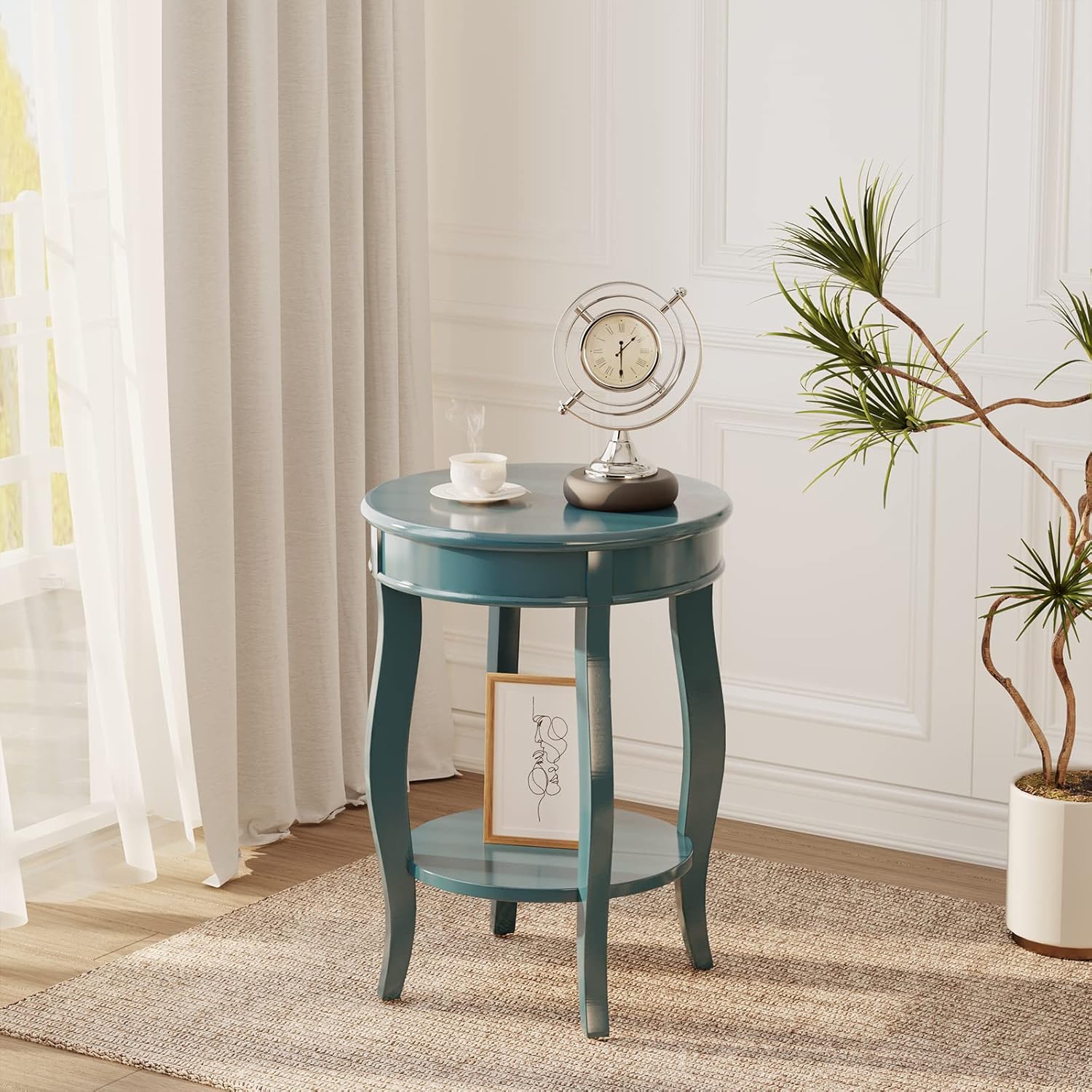 Alysa Accent Table with Drawer and Shelf, Round Side Table for Living Room