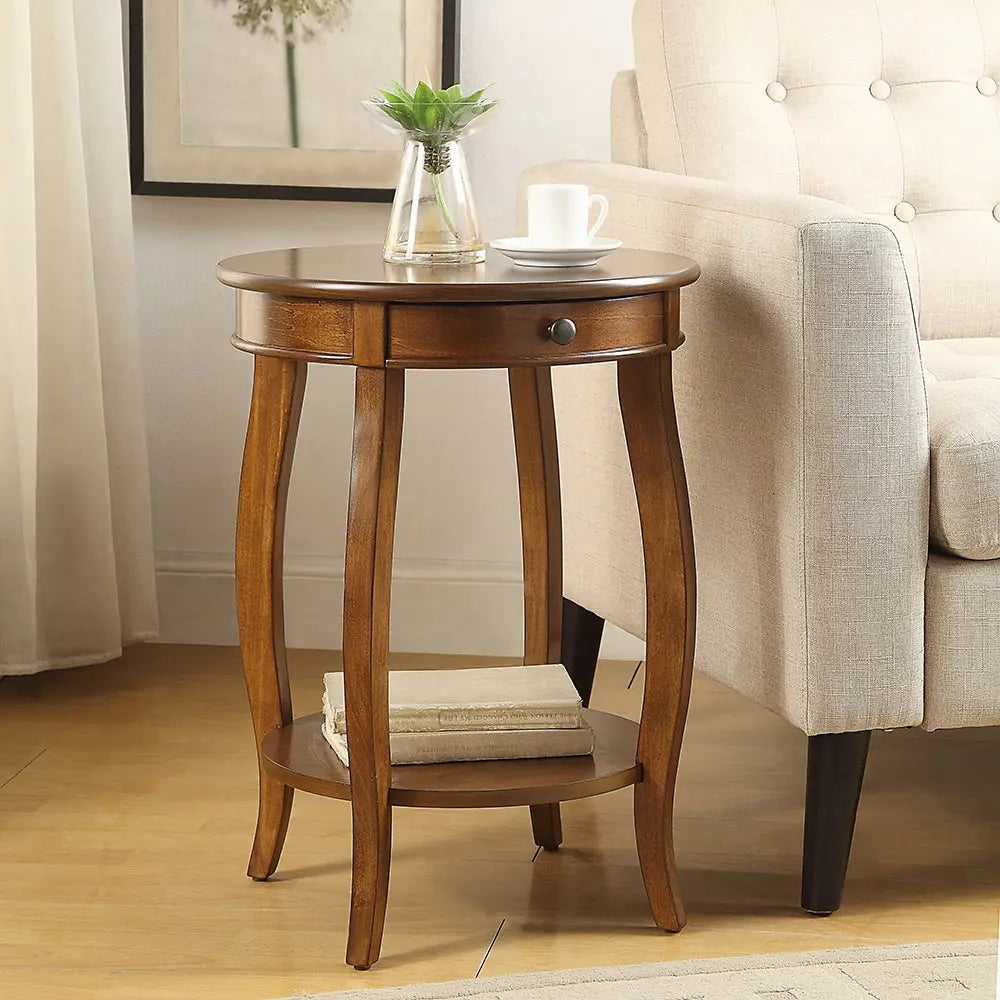 Alysa Accent Table with Drawer and Shelf, Round Side Table for Living Room Acme Furniture