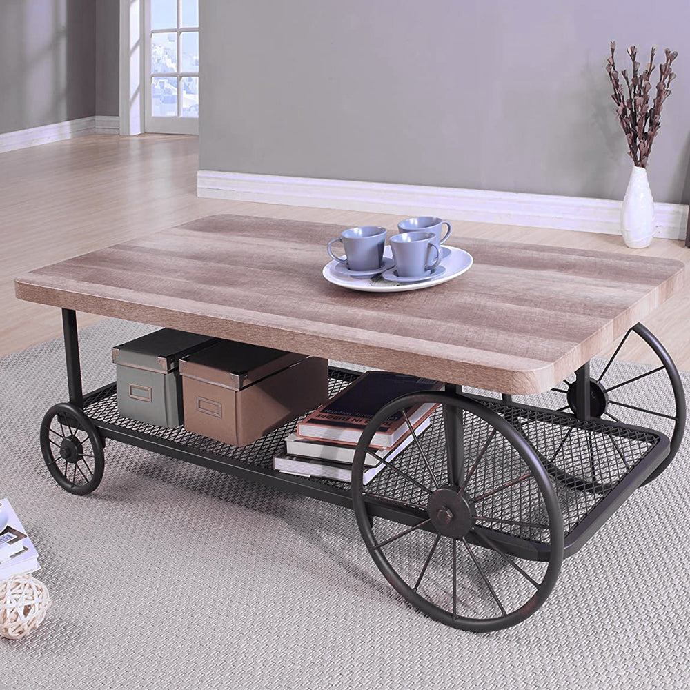 Francie Rectangular Wooden Coffee Table with Shelf in Oak and Antique Gray
