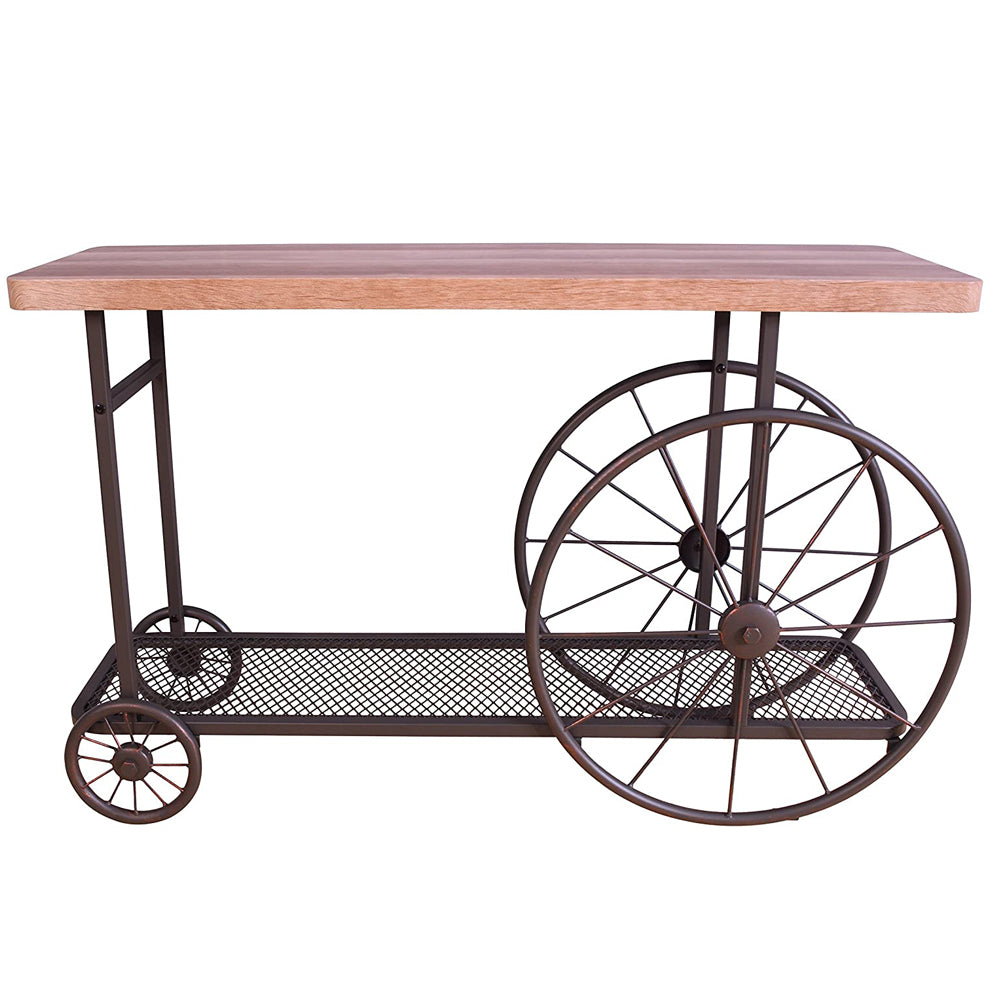 Rectangular Wooden Console Table with Shelf in Oak and Antique Gray