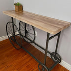 Rectangular Wooden Console Table with Shelf in Oak and Antique Gray