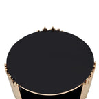 Tanquin Modern Round Glass Top Coffee Table in Black and Gold - Drum Base with Storage Acme Furniture