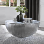 Brancaster Aluminum Patchwork Drum Coffee Table - Industrial Round Table with Hidden Storage Acme Furniture