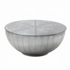Brancaster Aluminum Patchwork Drum Coffee Table - Industrial Round Table with Hidden Storage Acme Furniture