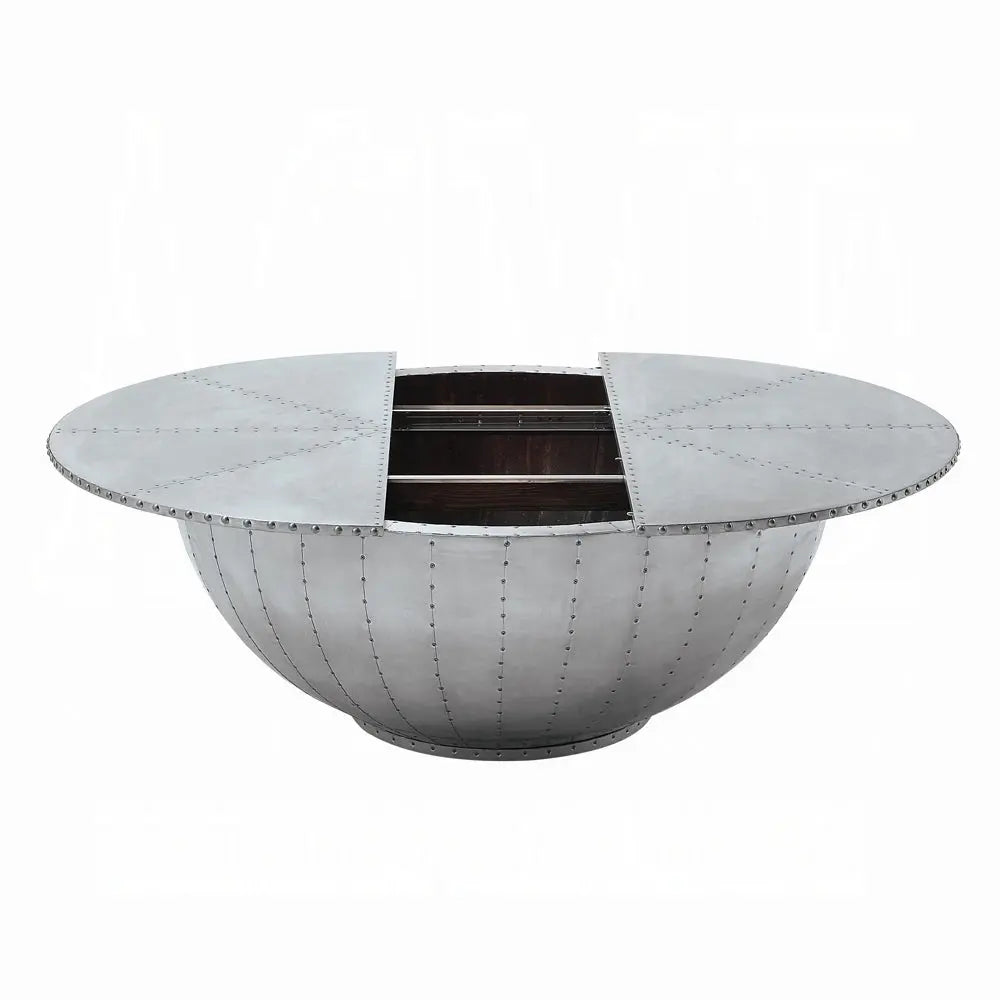 Brancaster Aluminum Patchwork Drum Coffee Table - Industrial Round Table with Hidden Storage Acme Furniture
