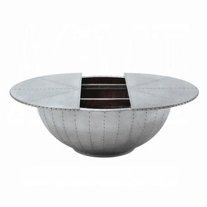 Brancaster Aluminum Patchwork Drum Coffee Table - Industrial Round Table with Hidden Storage Acme Furniture