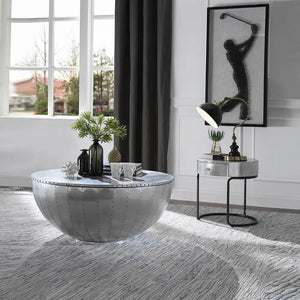 Brancaster Aluminum Patchwork Drum Coffee Table - Industrial Round Table with Hidden Storage Acme Furniture