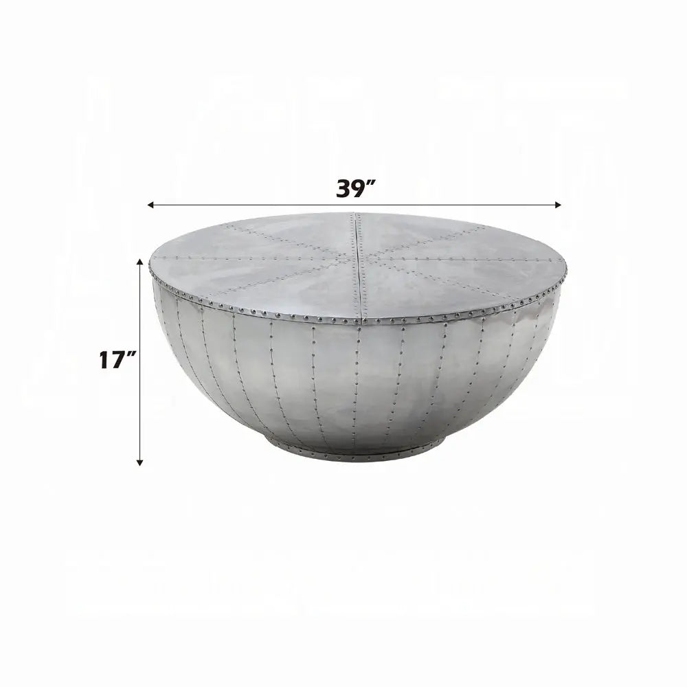 Brancaster Aluminum Patchwork Drum Coffee Table - Industrial Round Table with Hidden Storage Acme Furniture