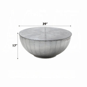 Brancaster Aluminum Patchwork Drum Coffee Table - Industrial Round Table with Hidden Storage Acme Furniture